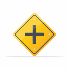 Obraz premium Yellow diamond road sign with a black cross symbol