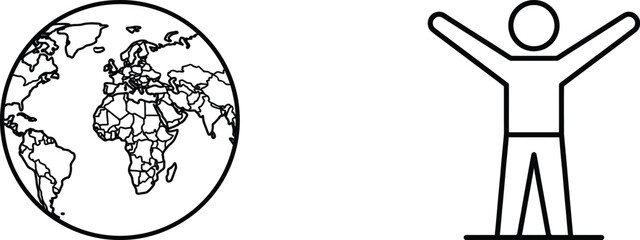 Global human rights vector icon set with minimalist line art earth globe map © harry