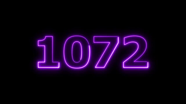Abstract beautiful glowing neon countdown 1072 number animation background 4k video.
