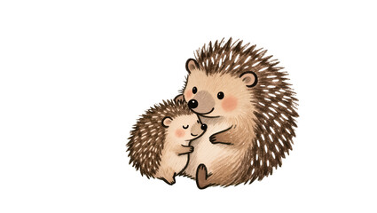 Cute mother hedgehog hugging baby hedgehog, isolated on transparent background © Ozols
