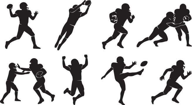 American football players in action silhouettes