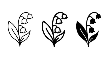 Lily of the valley flower icons, minimalist floral vector set, black botanical line art illustrations © Rahul