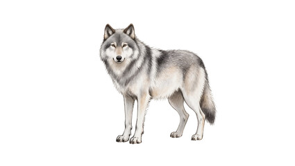 Gray wolf standing alert, isolated on transparent background © Ozols
