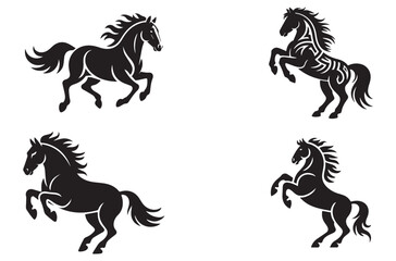 Elegant black horse silhouette galloping with mane and tail flowing, dynamic equestrian art for design projects © Md Jamal Uddin
