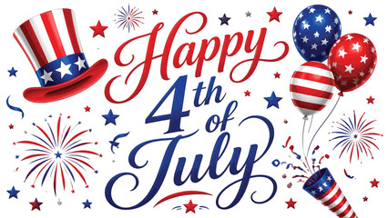 Obraz premium Happy 4th of july celebration with fireworks and balloons