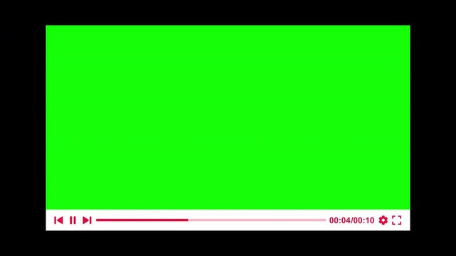 Video media player template play button animation with green screen, Video media player play button clicked by mouse cursor animation with green screen