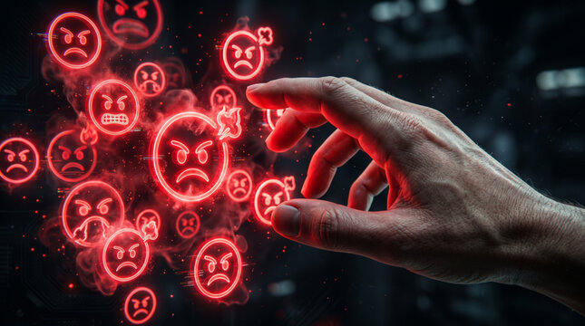 Negative Emoji Reaction Concept with Digital Anger Expression and Online Toxic Behavior Theme