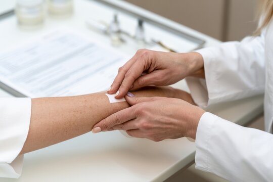 Aesthetician Applying Patch Test on Client's Forearm Before Skin Treatment