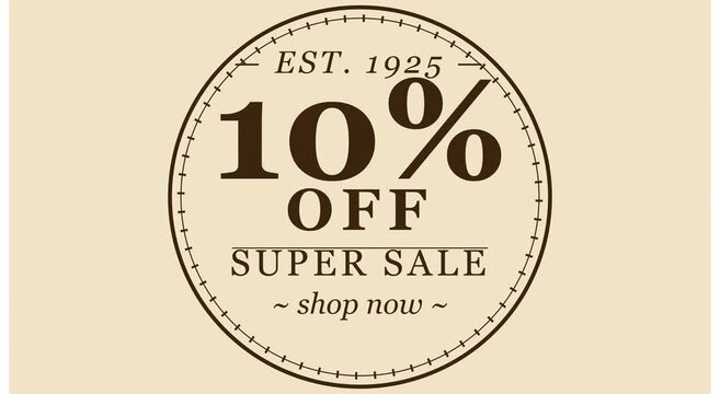 10 percent off super sale vintage badge promotional animation