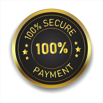 Secure payment badge with premium gold shield effect, trusted security emblem and elegant business branding design. Luxury secure payment seal with protection label, online transaction sti