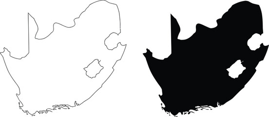 South Africa map icons, black outline and solid silhouette maps for travel geography and location based design projects. © Mr. Tasin