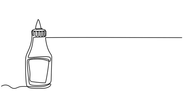 ketchup and mustard bottles continuous one line drawing animation, Tomato ketchup and mustard bottles video one line continuous drawing . Hand drawn linear video icon, Vector tomato ketchup bottle one