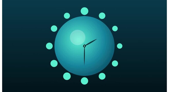 Animated clock countdown timer with minimalist blue circular interface animation