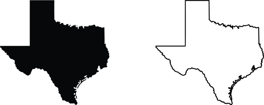 Texas state map icons, outline and silhouette shapes representing geographic location navigation and regional mapping concepts.