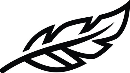 Minimalist feather vector icon, black bird quill outline, elegant plumage symbol for logo design and branding © Meow