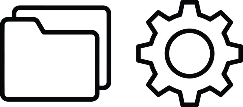 Simple line icon set featuring folder and gear for business and website configuration