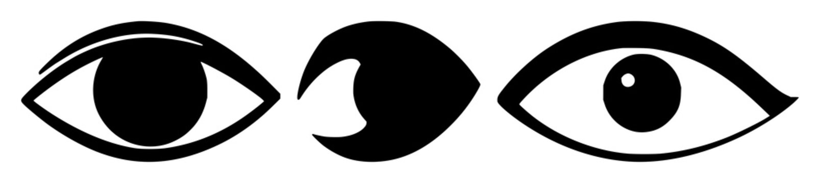 Eye scanner icon set with solid black shape on white background featuring computer vision, biometric, AI recognition with eye symbol and scanning lines
