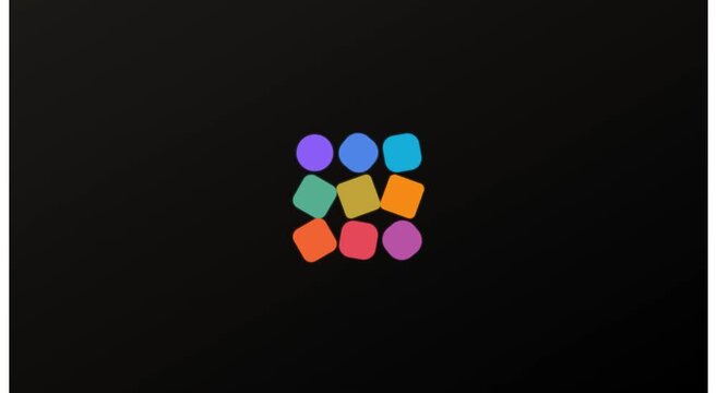 Colorful abstract geometric shapes dancing on a dark animation background