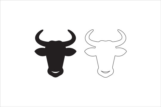 Silhouette and line drawing of a bull head, minimalist design, black and white