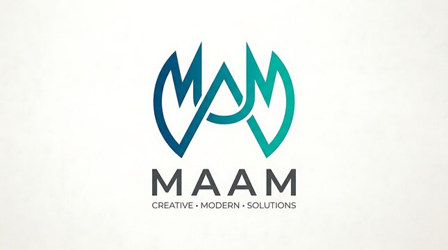 Modern Blue and Teal Maam Letter Logo Centered on Light Textured Background