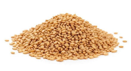 Fototapeta premium Close up of brown lentils pile on white background