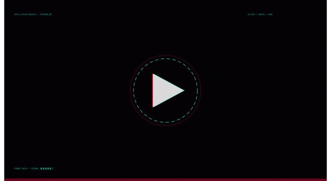 Digital glitch play button animation with hud interface overlay animation