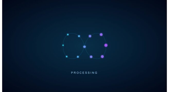 Digital processing infinity loop animation with glowing tech nodes animation
