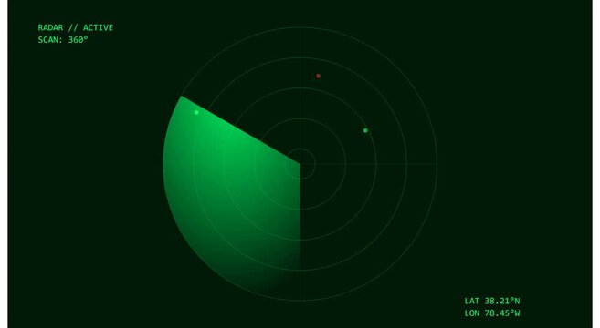 Digital radar screen scanning interface with target detection animation