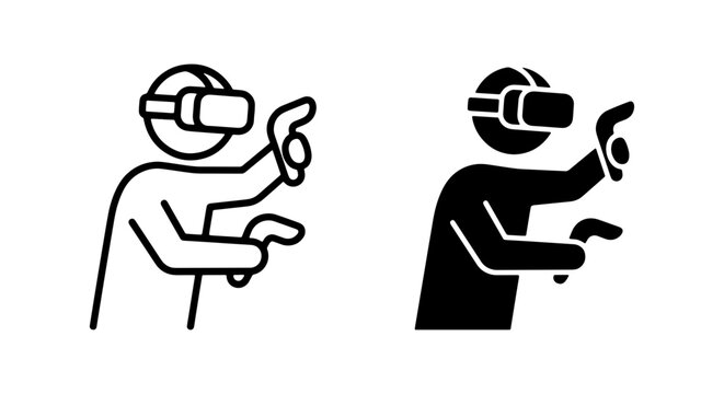 Virtual Reality VR Headset User, Immersive Gaming, Futuristic Technology, Digital Entertainment Icons