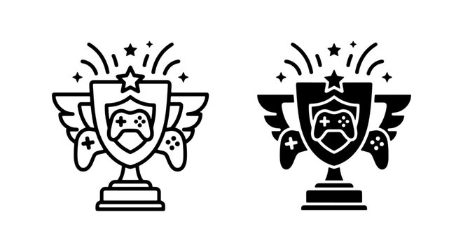 Gaming Trophy Vector Icons, Victory Award Symbols, Esports Championship Badges, Game Controller Emblem