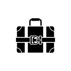 Fototapeta premium A minimalist black silhouette of a vintage suitcase with a prominent buckle silhouette