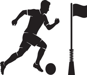 Soccer Player Sprinting Corner Flag Boundary Silhouettes © Saima