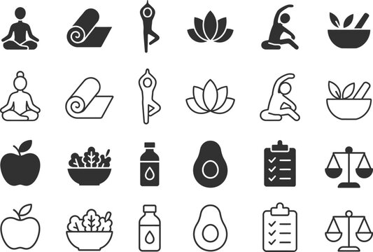 20 icon set editable stroke filled minimal vector illustrations for wellness and balance