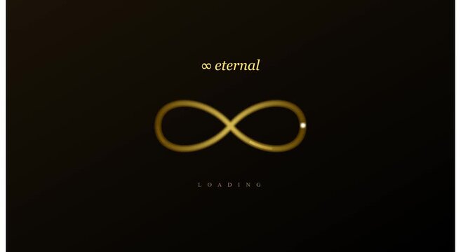 Golden infinity symbol loading animation with eternal text concept animation