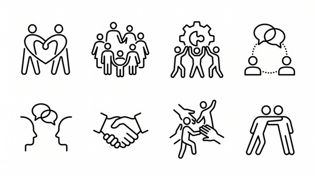 People interacting and communicating through various gestures and actions in a group setting.