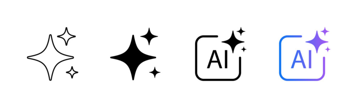 AI Sparkle Generate Symbol Icon Set for Artificial Intelligence Applications, Machine Learning Interface and Web UI Design