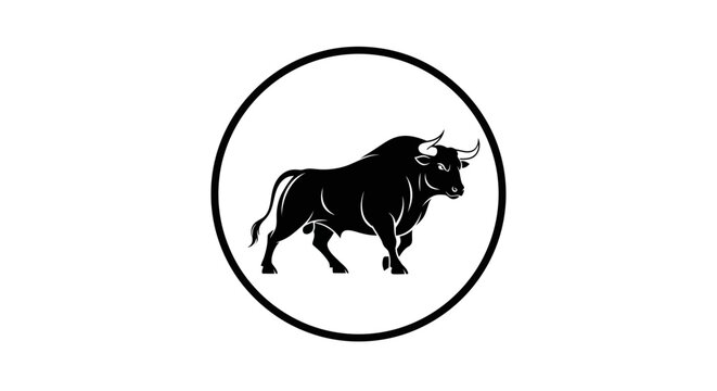 Black bull icon in circle logo.