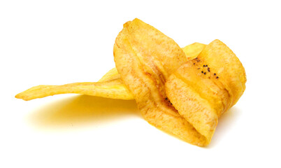 Banana chips on white background © ImagesMy
