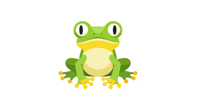 Green Frog Sitting on White Background.