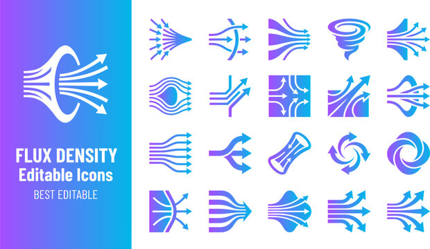 Flux density editable icons for physics fluid dynamics aerodynamics and energy flow visualization science concepts.