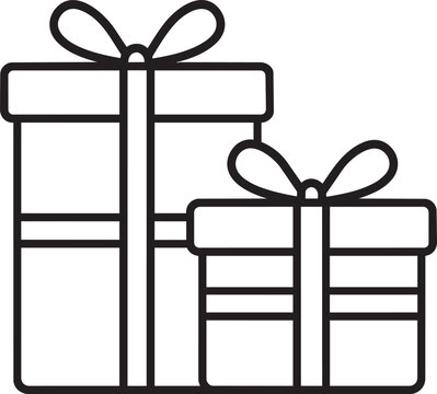 Stack of wrapped Christmas presents and gift boxes thin line vector icon for winter holiday celebration