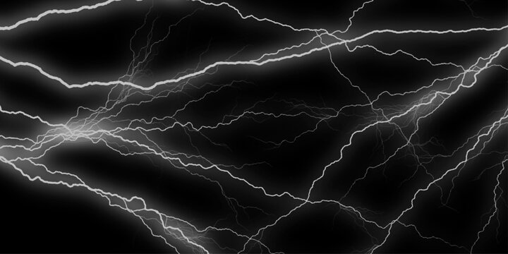 Mountainous Cumulus Clouds Boiling in the Summer Sky. White cloudiness, mist or smog overlay backgrounds. Lightning, thunder cloud dark cloudy sky. Fork lightning striking down during summer storm. 