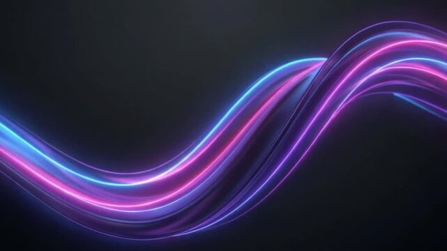 Vibrant neon light trails in purple and blue on a dark background with a wavy pattern vidio