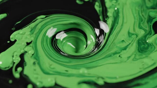 Abstract Swirling Green and Black Liquid Paint Macro Shot.