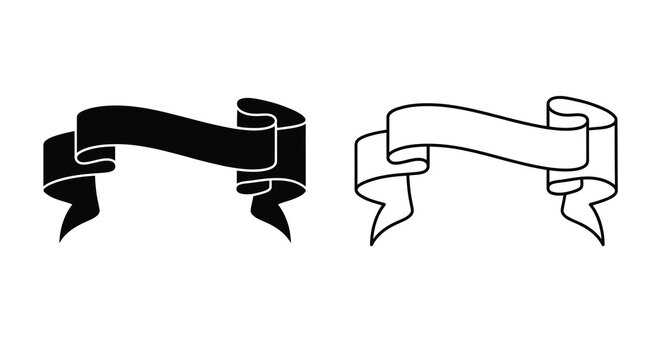 banner ribbons black and white line art on white background