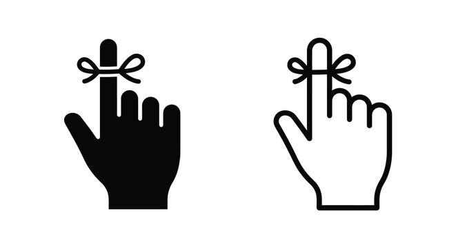 hand with string tied around finger silhouette and line art