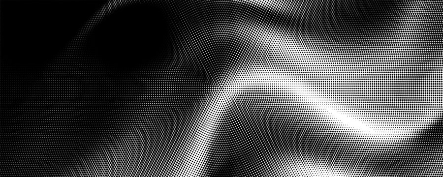 Dotted halftone waves. Abstract liquid shapes, wave effect dotted gradient texture waves isolated vector symbols set. Halftone graphic dots waves.