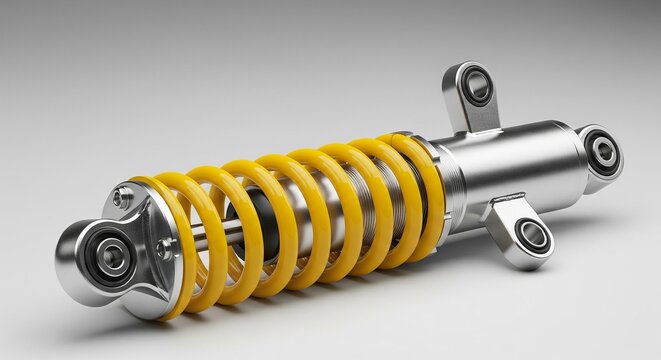 Yellow coilover spring shock absorber isolated on white background