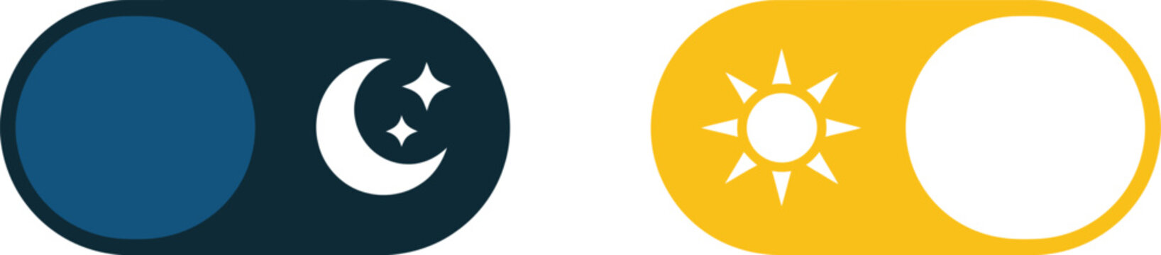 Day night mode buttons illustration set, generic switch icons for dark mode and light mode interface design.