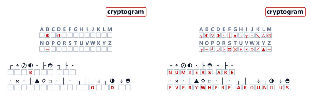 Cryptogram puzzle grid with letter substitutions and clues  